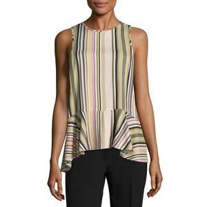 New LIBBY EDELMAN High-Low Dreamy Multicolor Striped Sleeveless Blouse Sz L